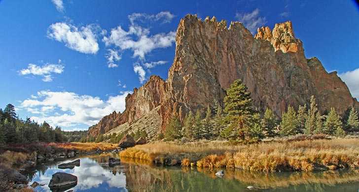 smith rock state park cliff view with blue sky